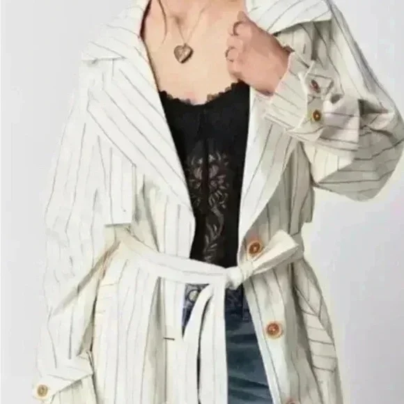 We The Free / Free People Melia Mac Linen Blend Contemporary & cool Trench Coat - Picture 3 of 9